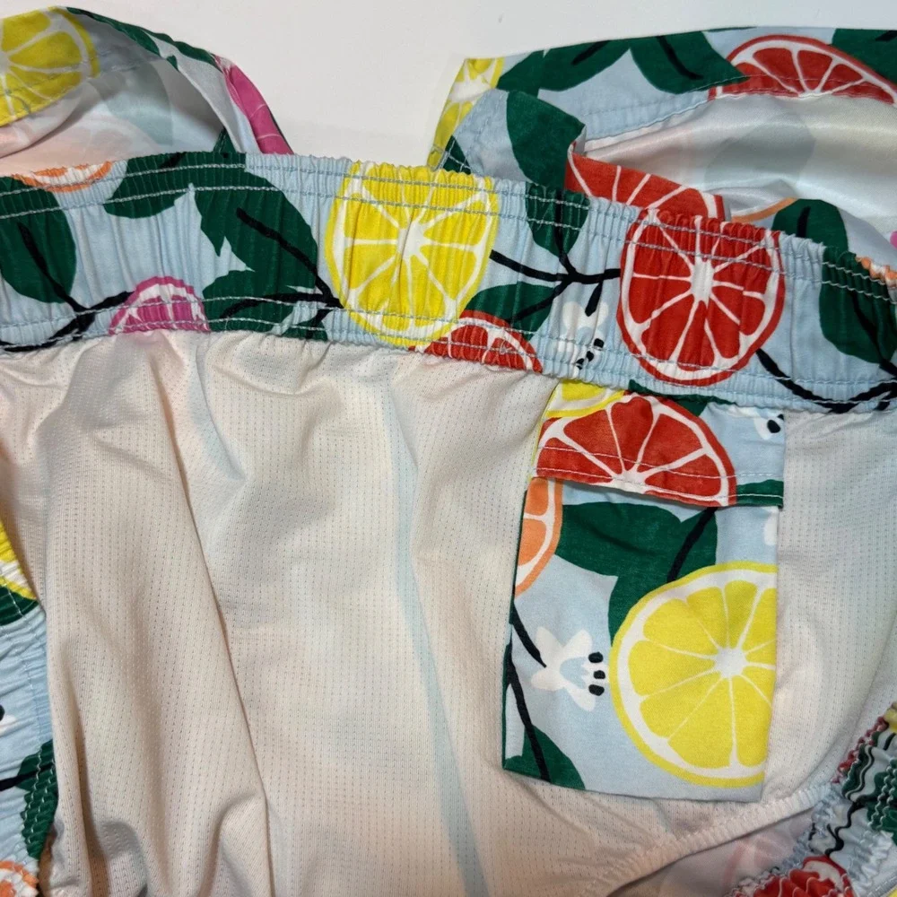 Hanna Andersson Citrus Print Swim Trunks‎ Mens L Blue Lemon Orange Beach Shorts